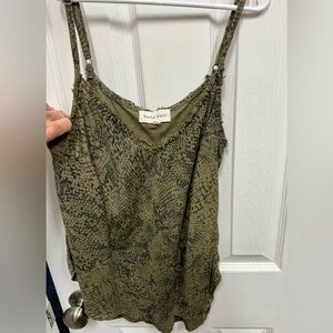 Bella Dahl Olive /Black V-neck Cami Lightweight Frayed edges top